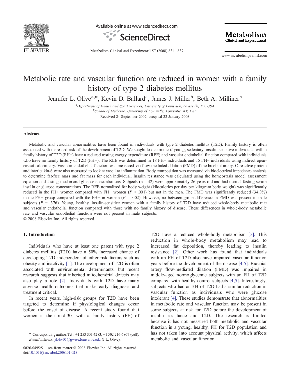 Metabolic rate and vascular function are reduced in women with a family history of type 2 diabetes mellitus