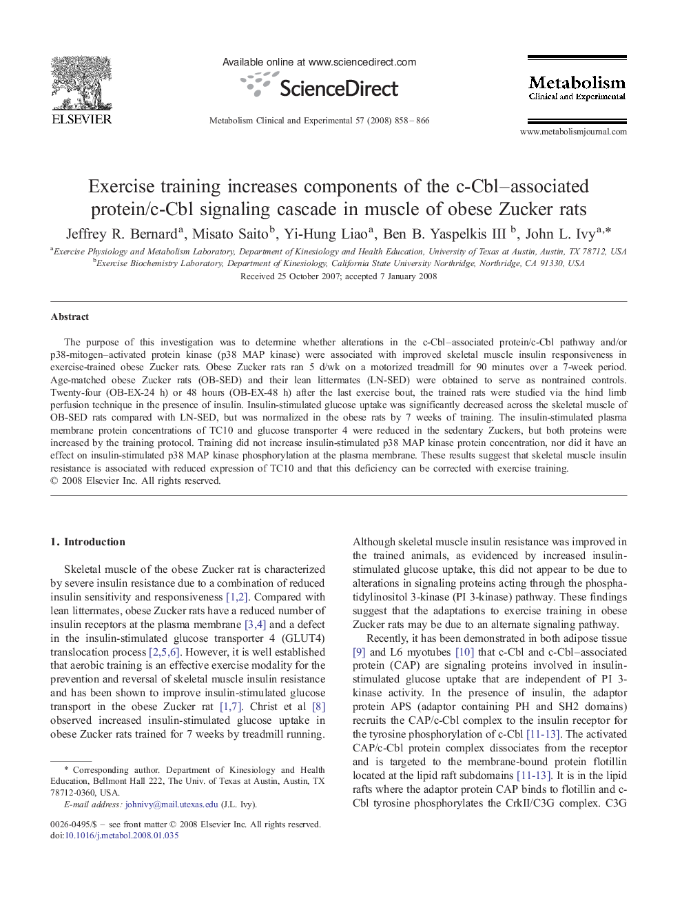 Exercise training increases components of the c-Cbl–associated protein/c-Cbl signaling cascade in muscle of obese Zucker rats