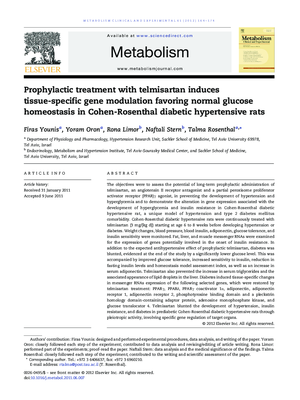 Prophylactic treatment with telmisartan induces tissue-specific gene modulation favoring normal glucose homeostasis in Cohen-Rosenthal diabetic hypertensive rats 
