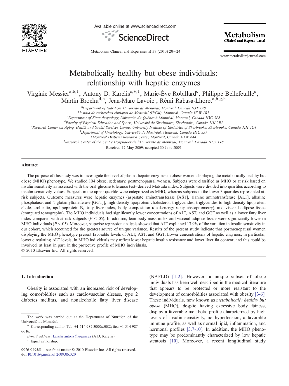Metabolically healthy but obese individuals: relationship with hepatic enzymes 