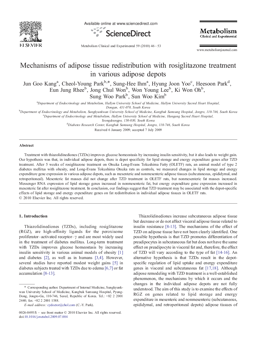 Mechanisms of adipose tissue redistribution with rosiglitazone treatment in various adipose depots