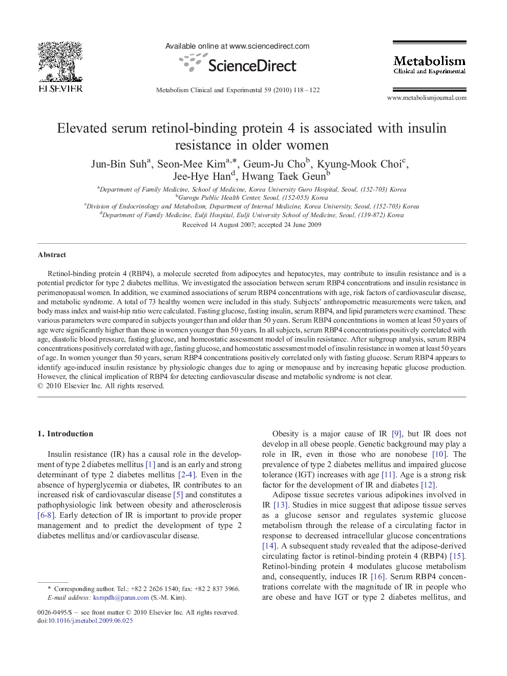 Elevated serum retinol-binding protein 4 is associated with insulin resistance in older women