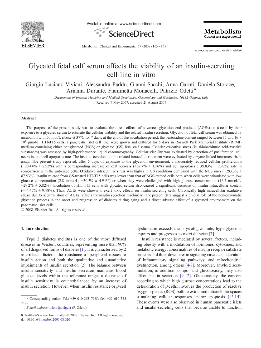 Glycated fetal calf serum affects the viability of an insulin-secreting cell line in vitro