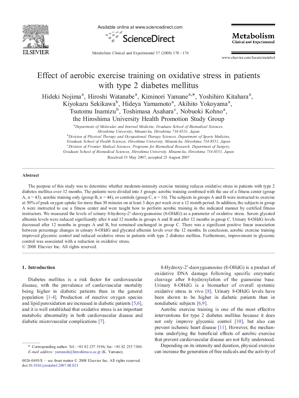 Effect of aerobic exercise training on oxidative stress in patients with type 2 diabetes mellitus