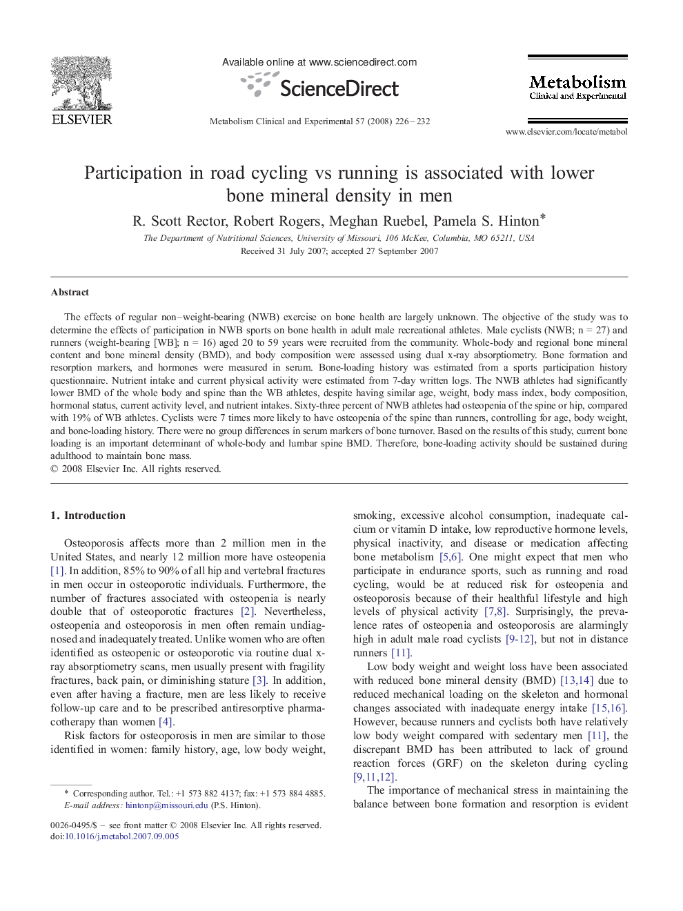 Participation in road cycling vs running is associated with lower bone mineral density in men