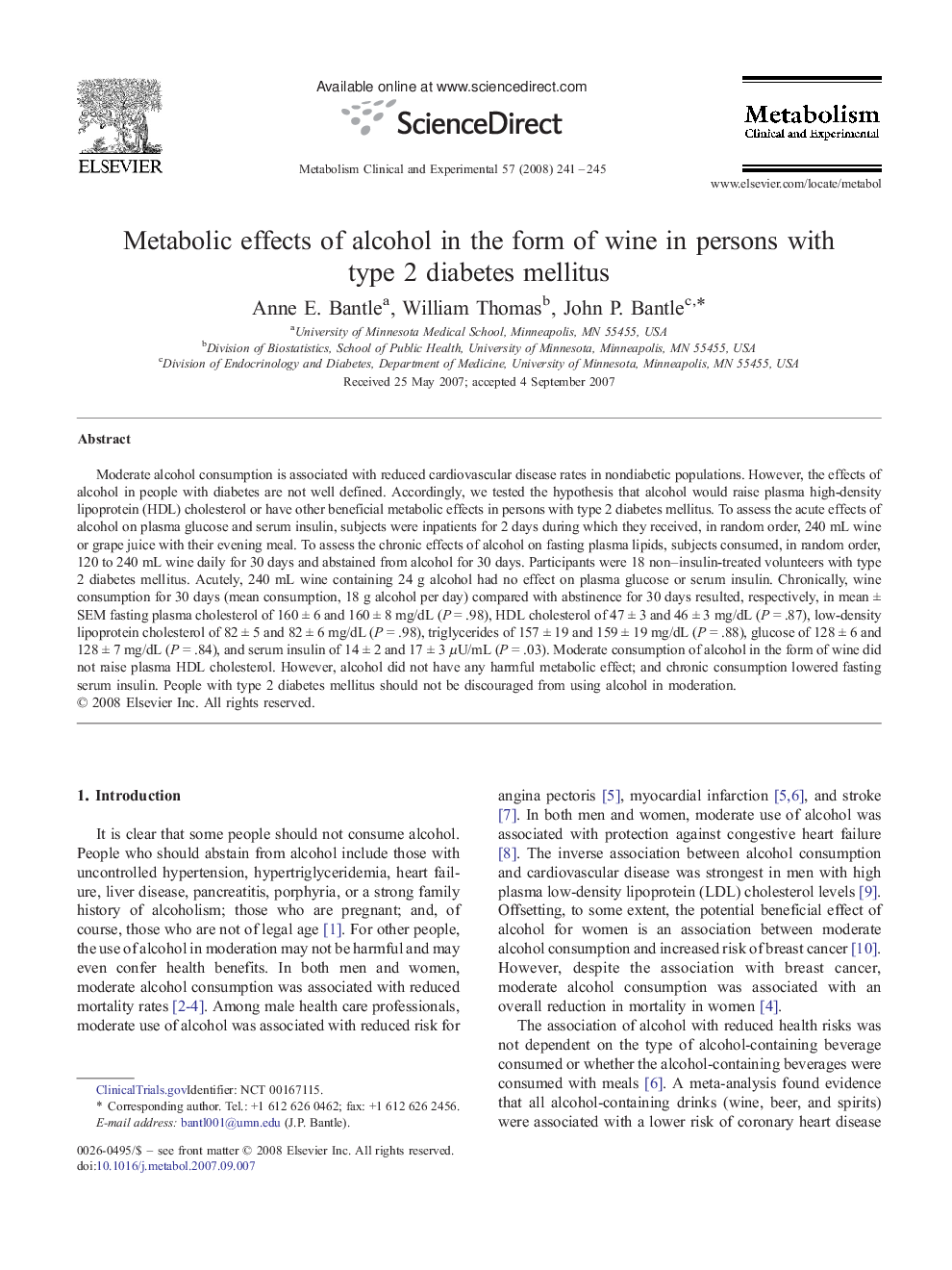Metabolic effects of alcohol in the form of wine in persons with type 2 diabetes mellitus 