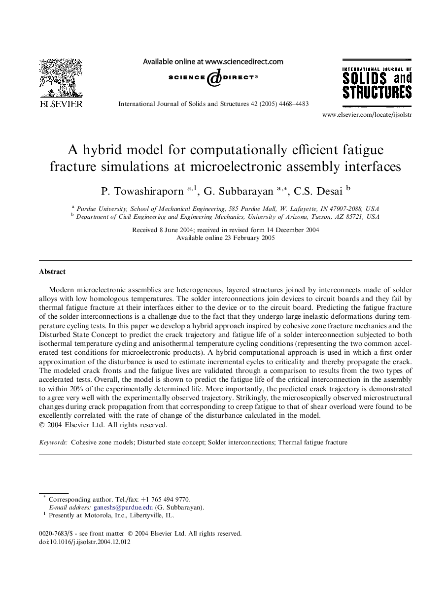 A hybrid model for computationally efficient fatigue fracture simulations at microelectronic assembly interfaces