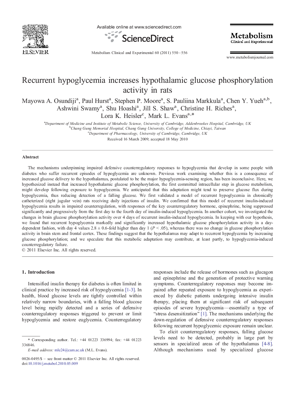Recurrent hypoglycemia increases hypothalamic glucose phosphorylation activity in rats