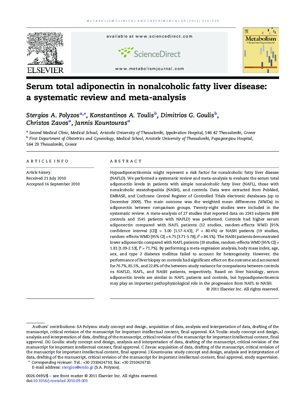 Serum total adiponectin in nonalcoholic fatty liver disease: a systematic review and meta-analysis 