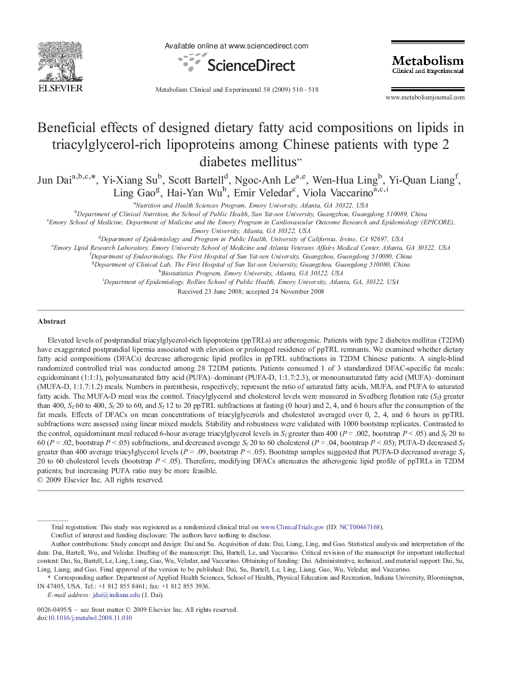 Beneficial effects of designed dietary fatty acid compositions on lipids in triacylglycerol-rich lipoproteins among Chinese patients with type 2 diabetes mellitus