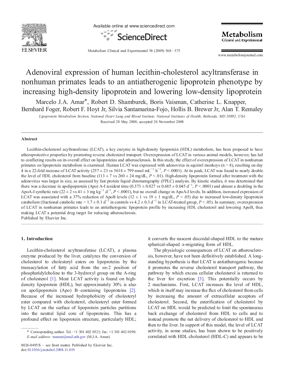 Adenoviral expression of human lecithin-cholesterol acyltransferase in nonhuman primates leads to an antiatherogenic lipoprotein phenotype by increasing high-density lipoprotein and lowering low-density lipoprotein