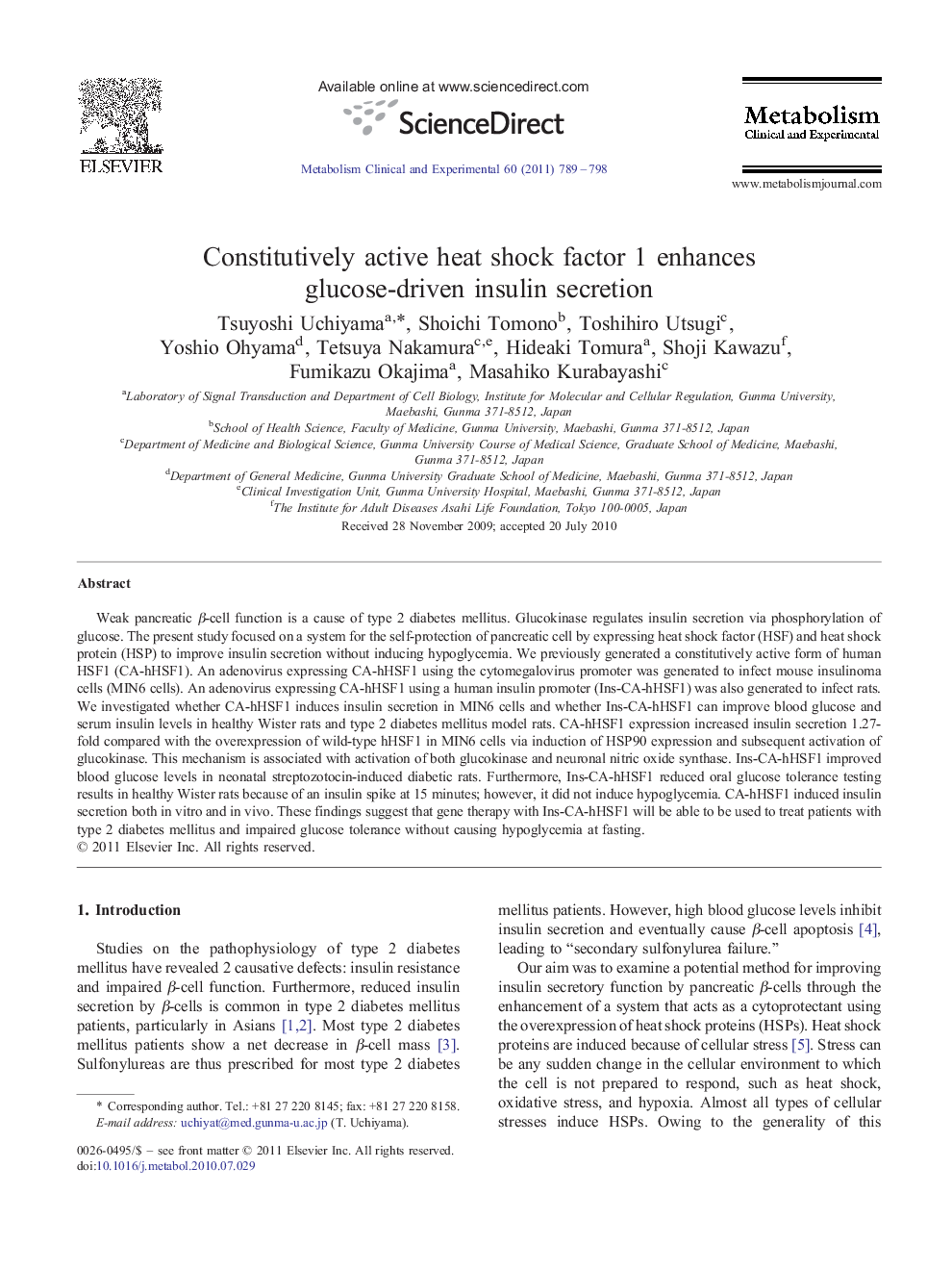 Constitutively active heat shock factor 1 enhances glucose-driven insulin secretion