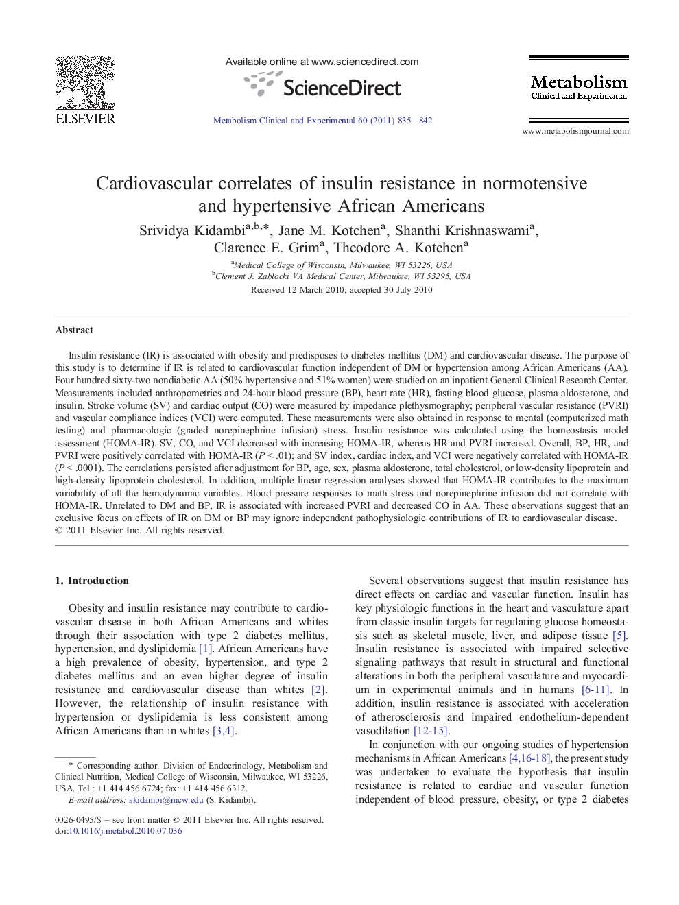 Cardiovascular correlates of insulin resistance in normotensive and hypertensive African Americans