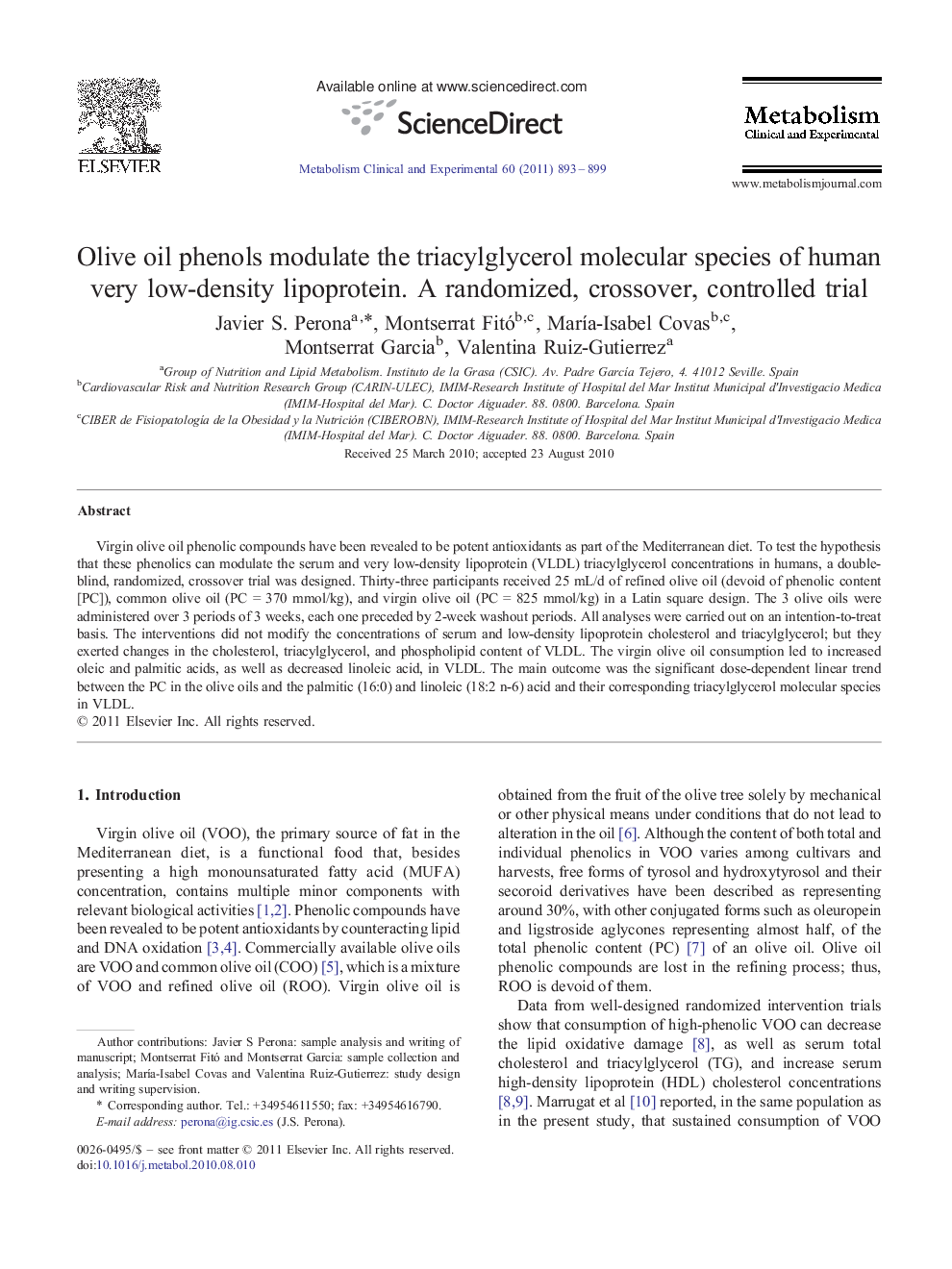 Olive oil phenols modulate the triacylglycerol molecular species of human very low-density lipoprotein. A randomized, crossover, controlled trial 