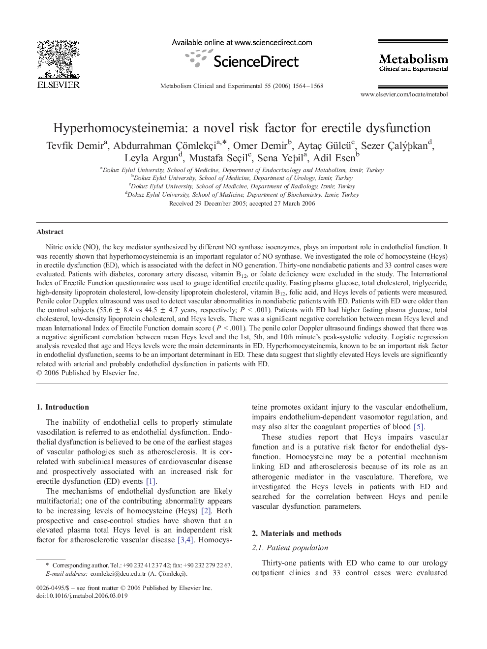 Hyperhomocysteinemia: a novel risk factor for erectile dysfunction