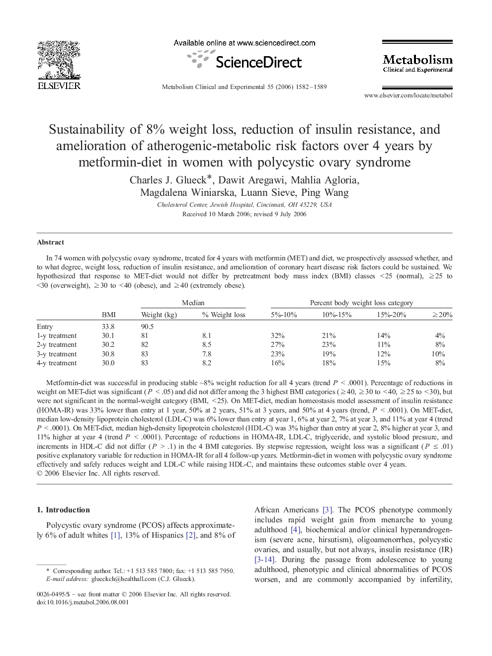 Sustainability of 8% weight loss, reduction of insulin resistance, and amelioration of atherogenic-metabolic risk factors over 4 years by metformin-diet in women with polycystic ovary syndrome