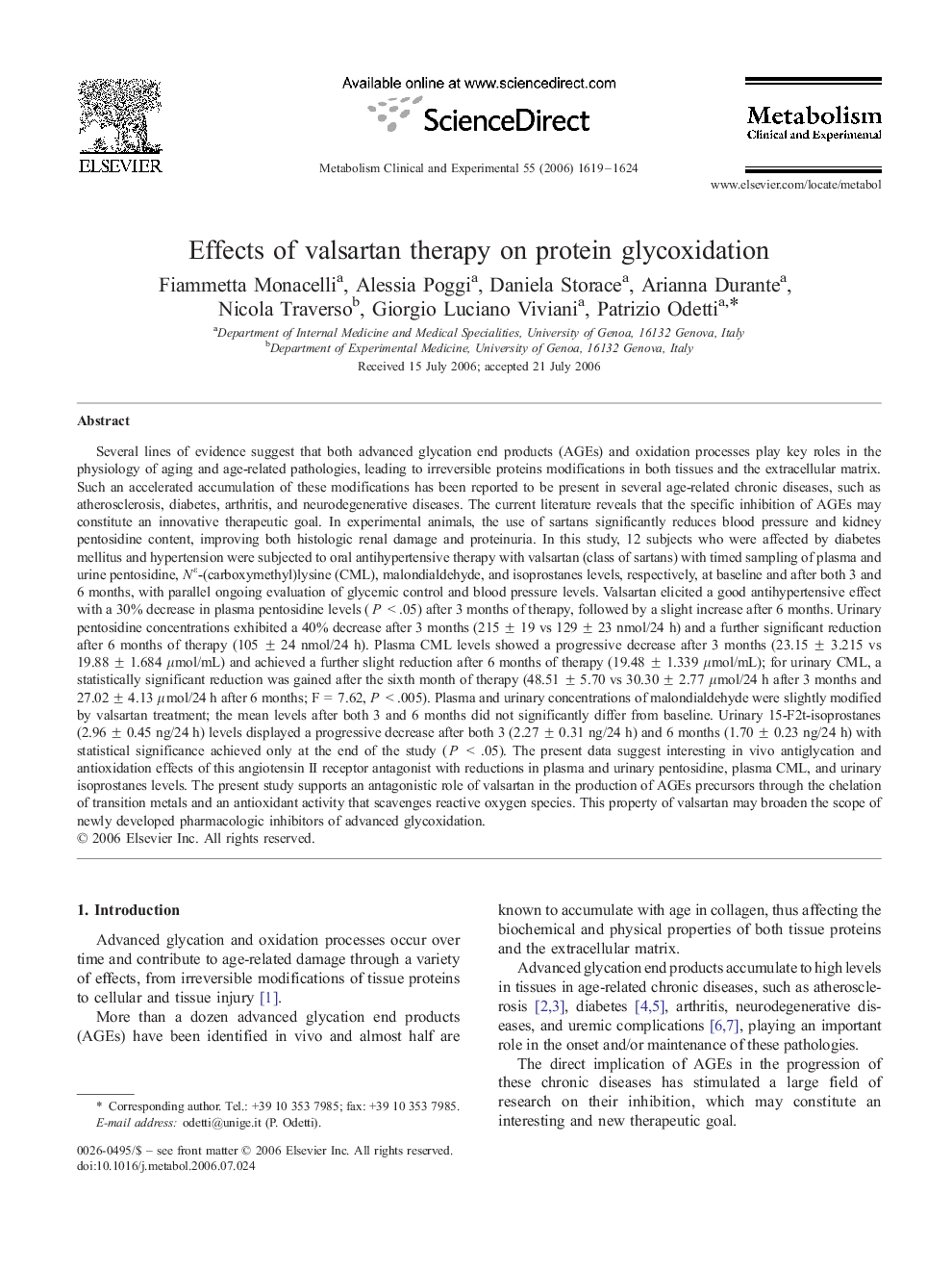 Effects of valsartan therapy on protein glycoxidation