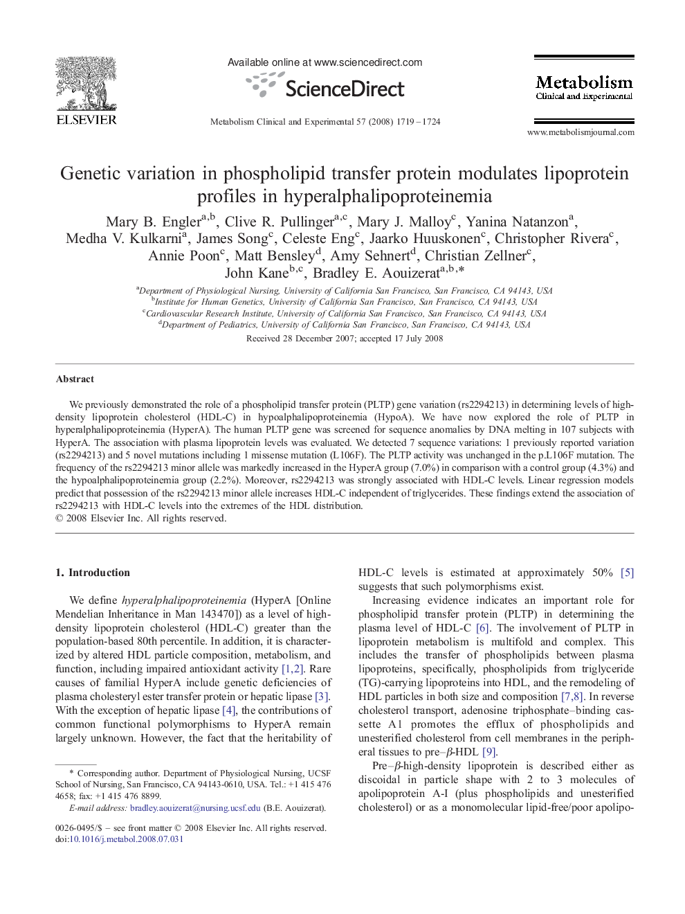 Genetic variation in phospholipid transfer protein modulates lipoprotein profiles in hyperalphalipoproteinemia