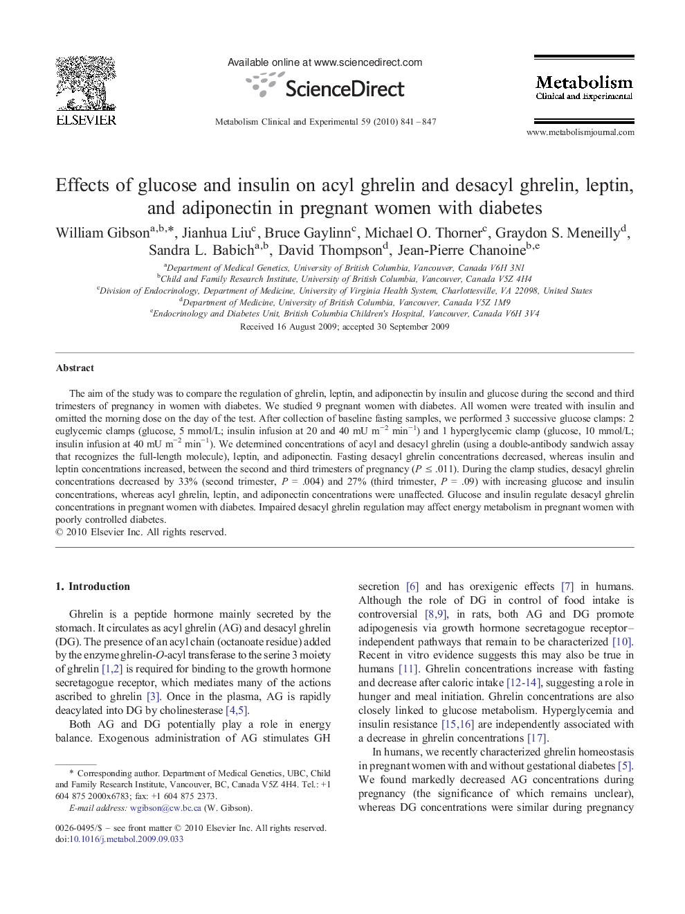 Effects of glucose and insulin on acyl ghrelin and desacyl ghrelin, leptin, and adiponectin in pregnant women with diabetes