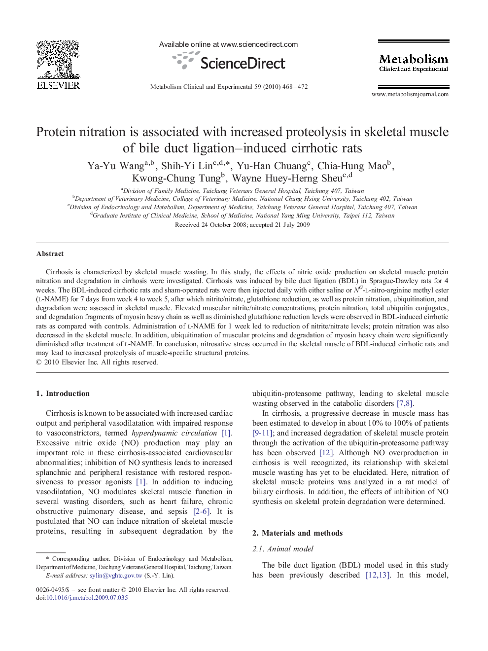 Protein nitration is associated with increased proteolysis in skeletal muscle of bile duct ligation–induced cirrhotic rats