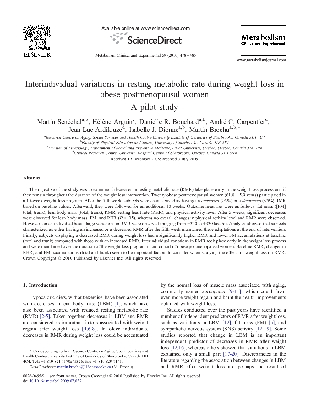 Interindividual variations in resting metabolic rate during weight loss in obese postmenopausal women: A pilot study