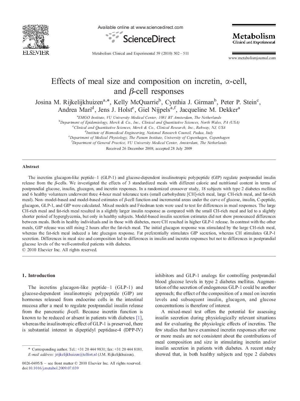 Effects of meal size and composition on incretin, α-cell, and β-cell responses