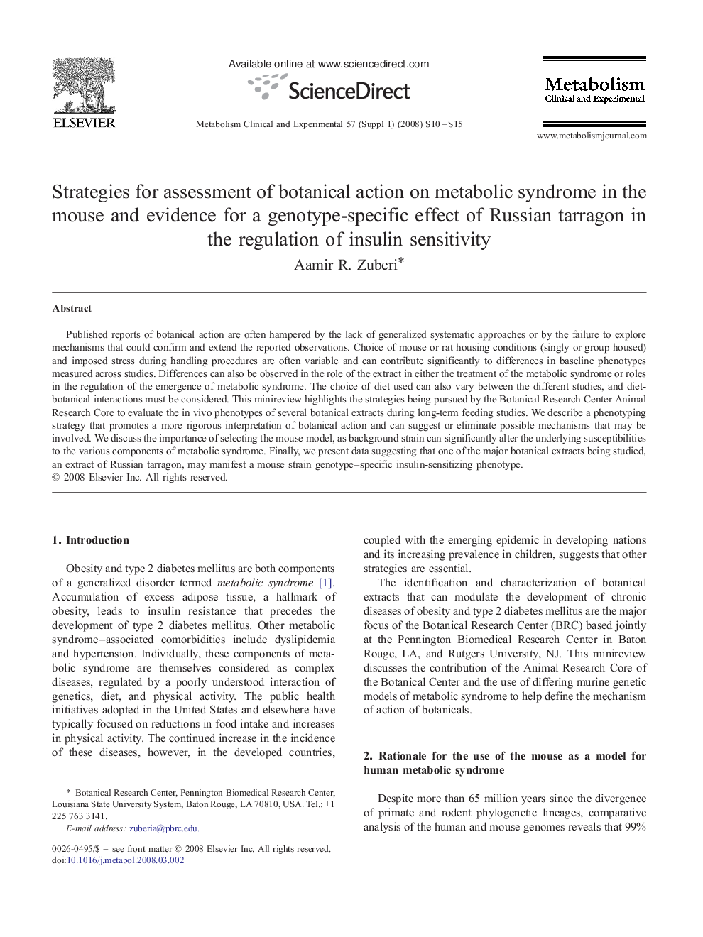 Strategies for assessment of botanical action on metabolic syndrome in the mouse and evidence for a genotype-specific effect of Russian tarragon in the regulation of insulin sensitivity