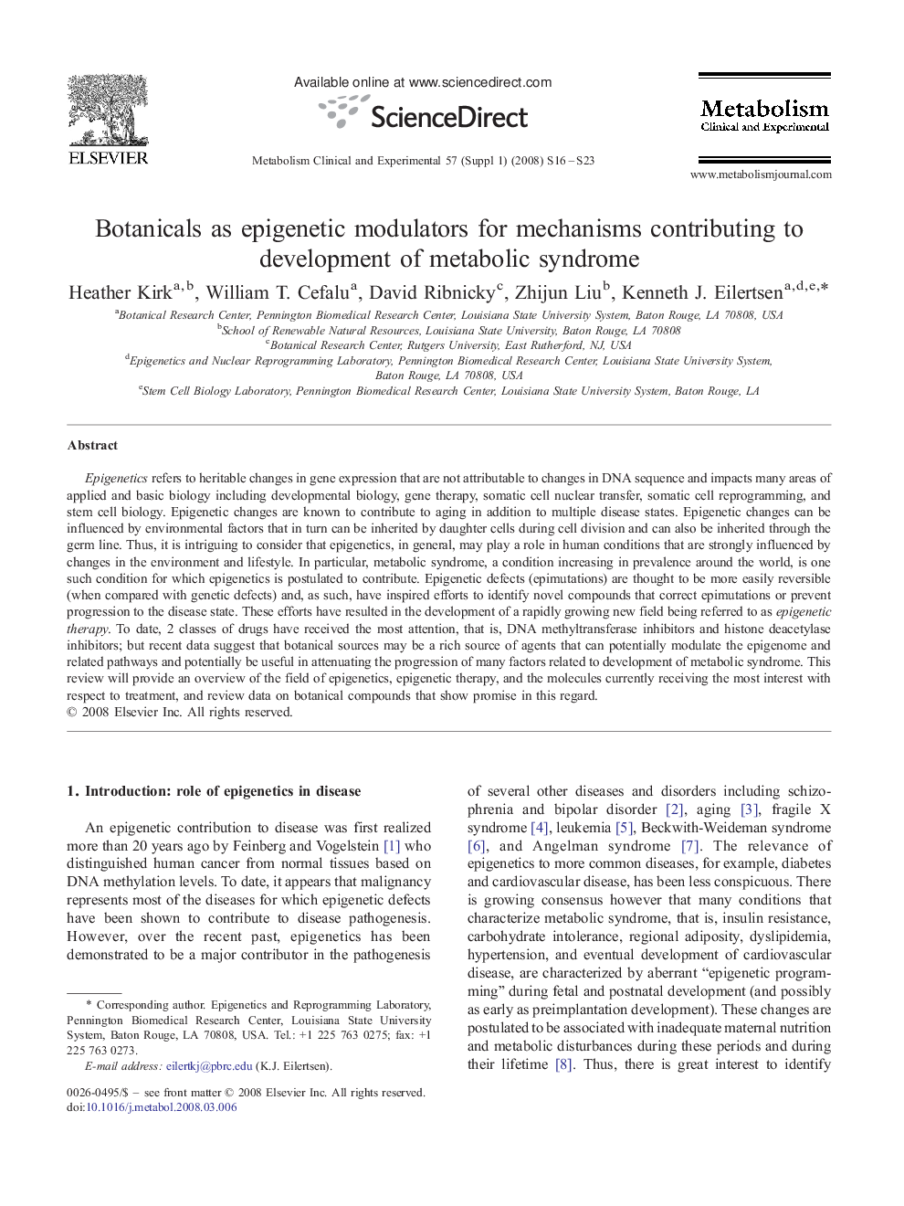 Botanicals as epigenetic modulators for mechanisms contributing to development of metabolic syndrome
