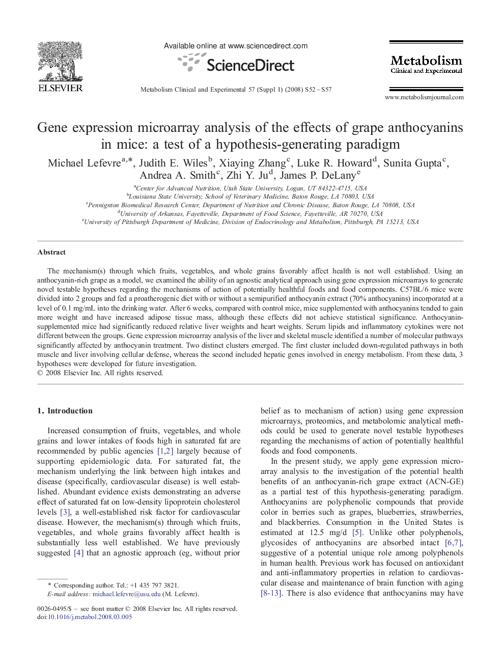 Gene expression microarray analysis of the effects of grape anthocyanins in mice: a test of a hypothesis-generating paradigm