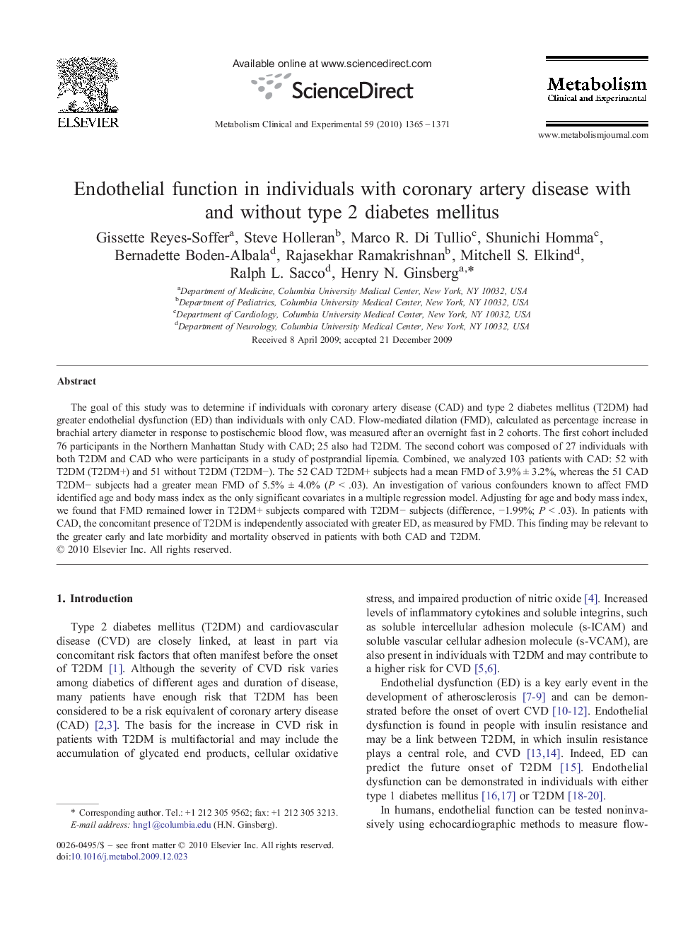 Endothelial function in individuals with coronary artery disease with and without type 2 diabetes mellitus