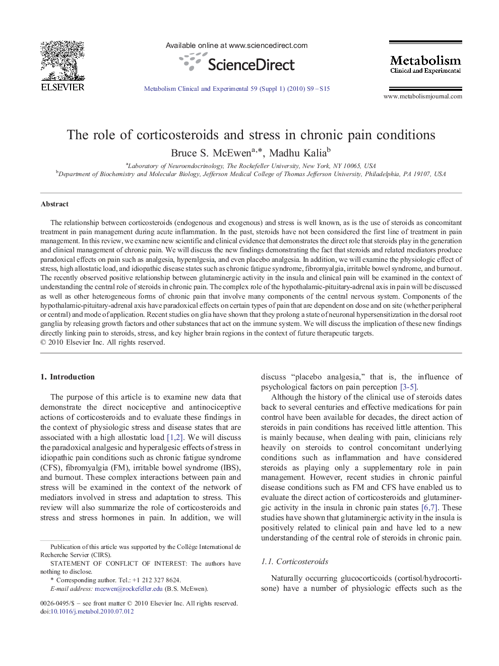 The role of corticosteroids and stress in chronic pain conditions 
