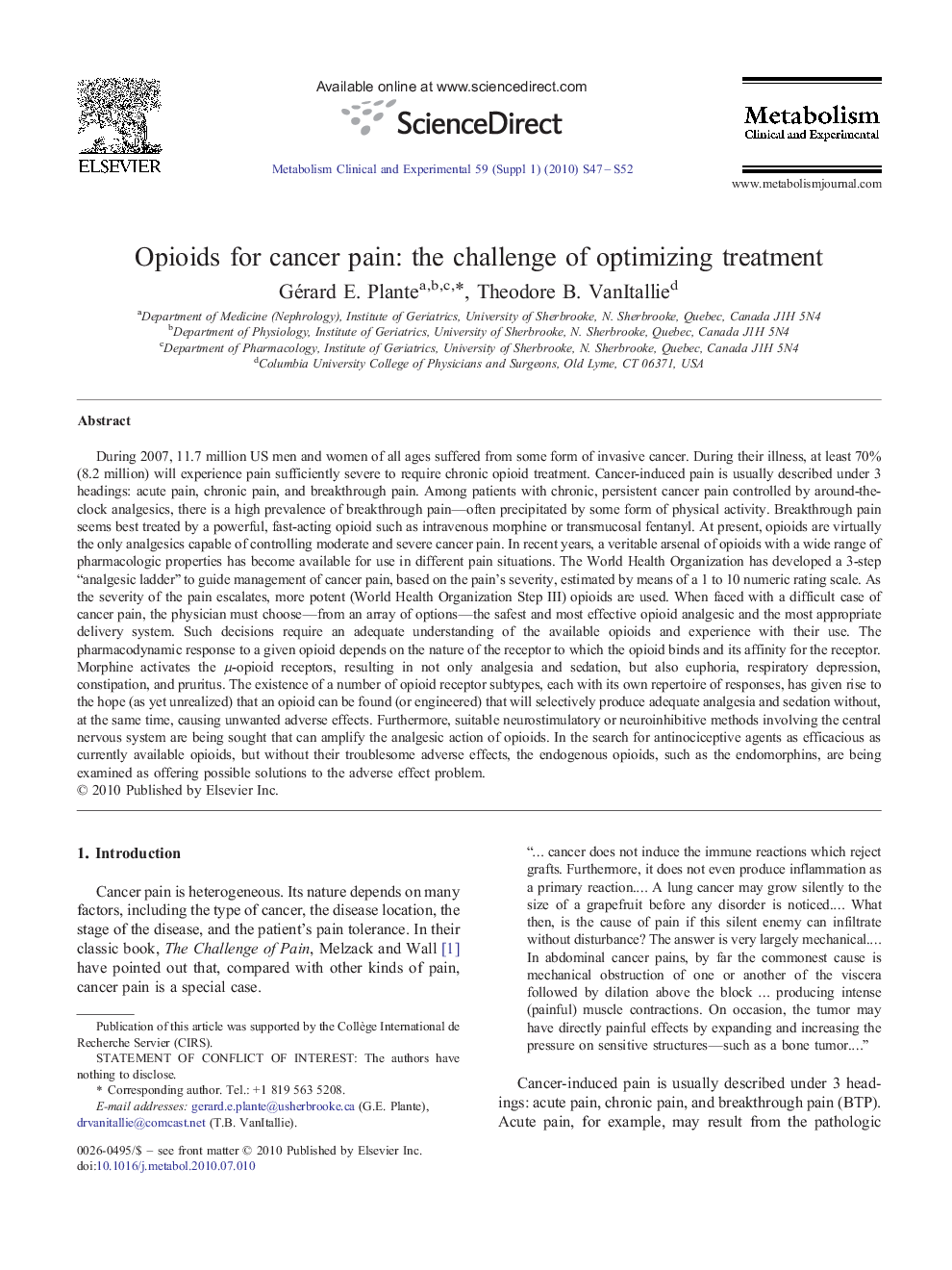 Opioids for cancer pain: the challenge of optimizing treatment 