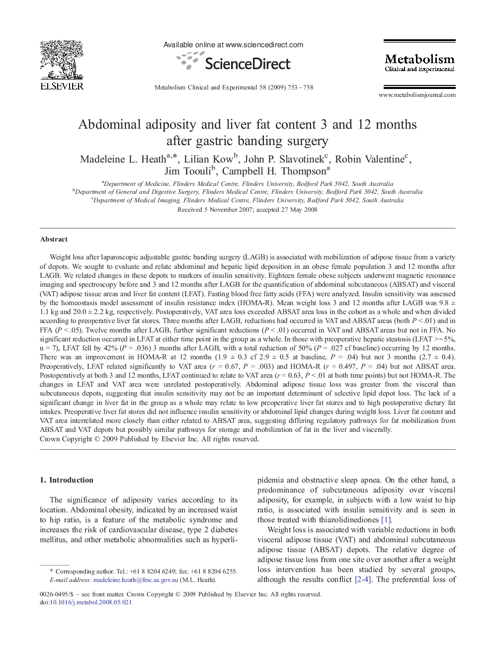 Abdominal adiposity and liver fat content 3 and 12 months after gastric banding surgery