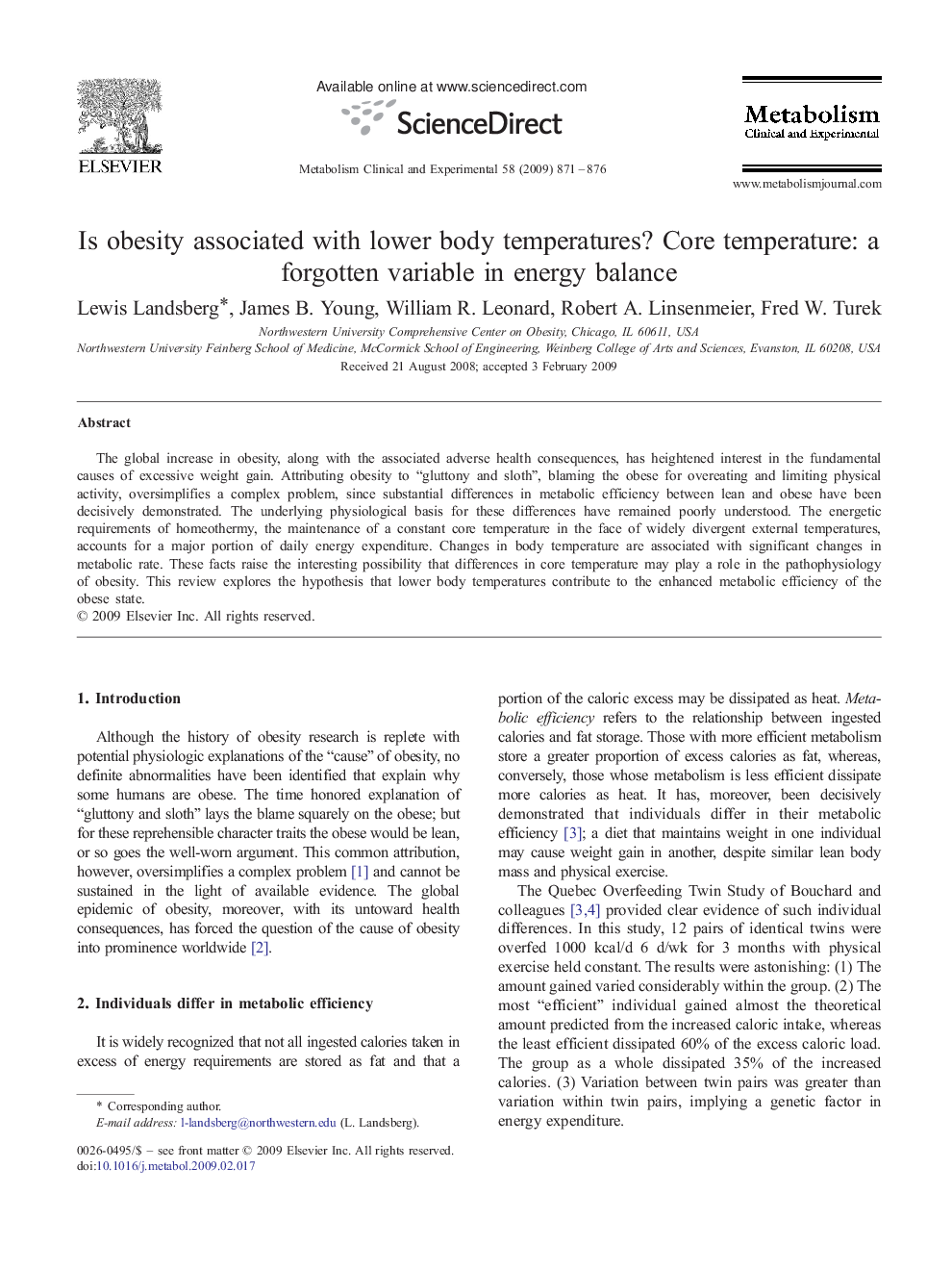 Is obesity associated with lower body temperatures? Core temperature: a forgotten variable in energy balance