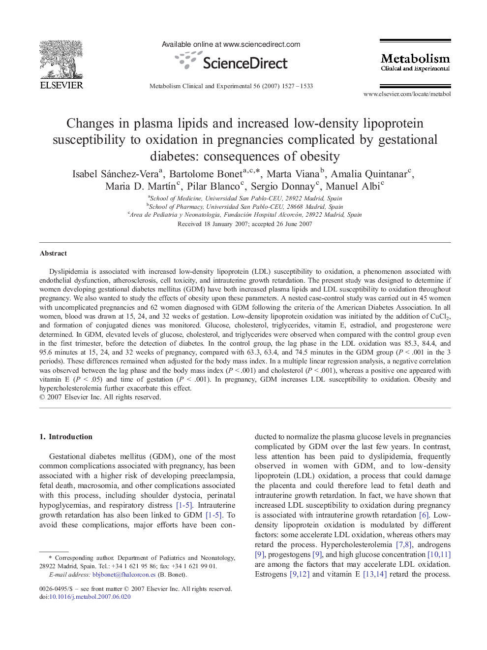 Changes in plasma lipids and increased low-density lipoprotein susceptibility to oxidation in pregnancies complicated by gestational diabetes: consequences of obesity