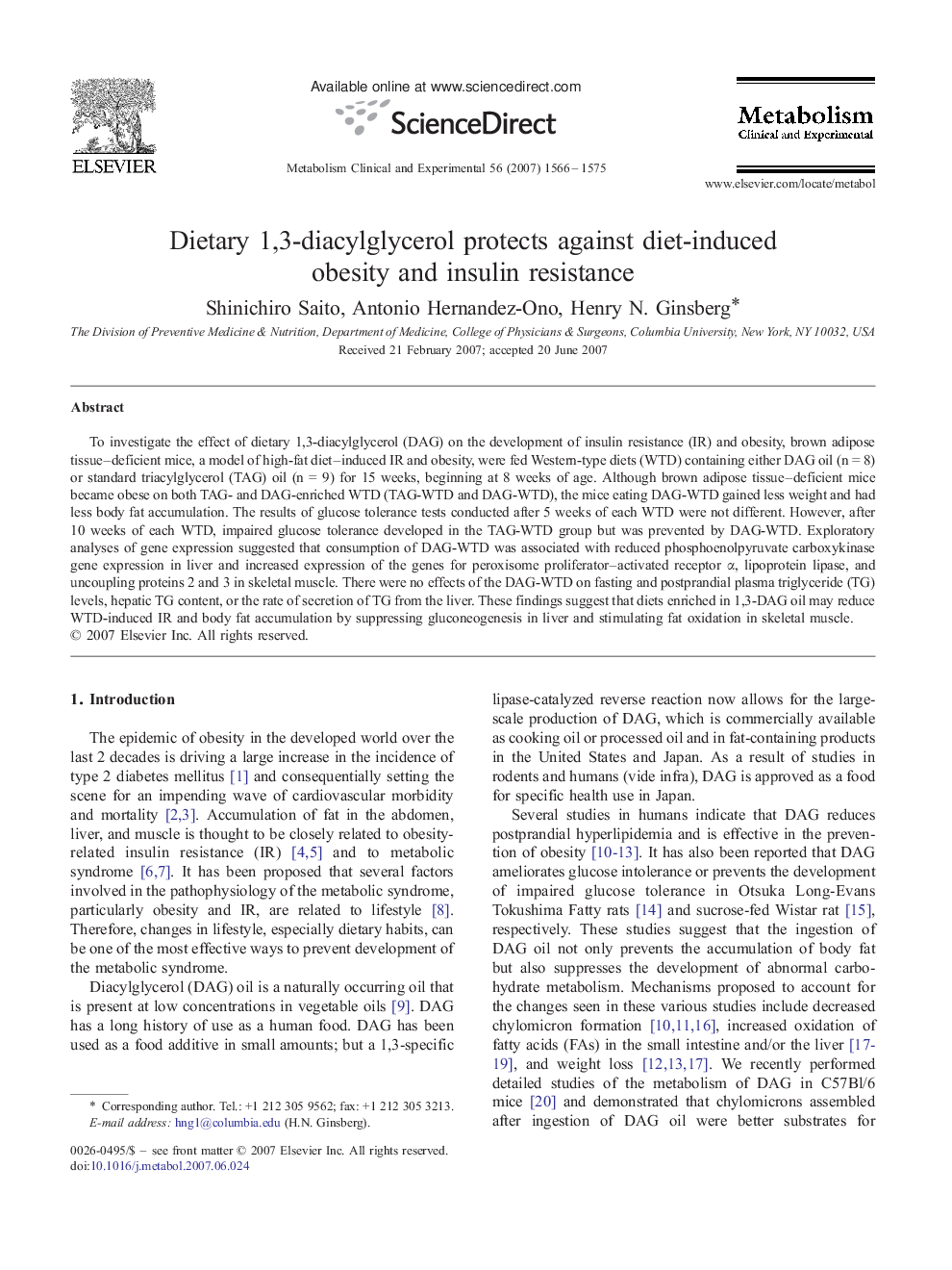 Dietary 1,3-diacylglycerol protects against diet-induced obesity and insulin resistance