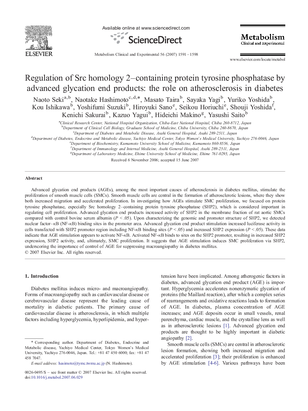 Regulation of Src homology 2–containing protein tyrosine phosphatase by advanced glycation end products: the role on atherosclerosis in diabetes