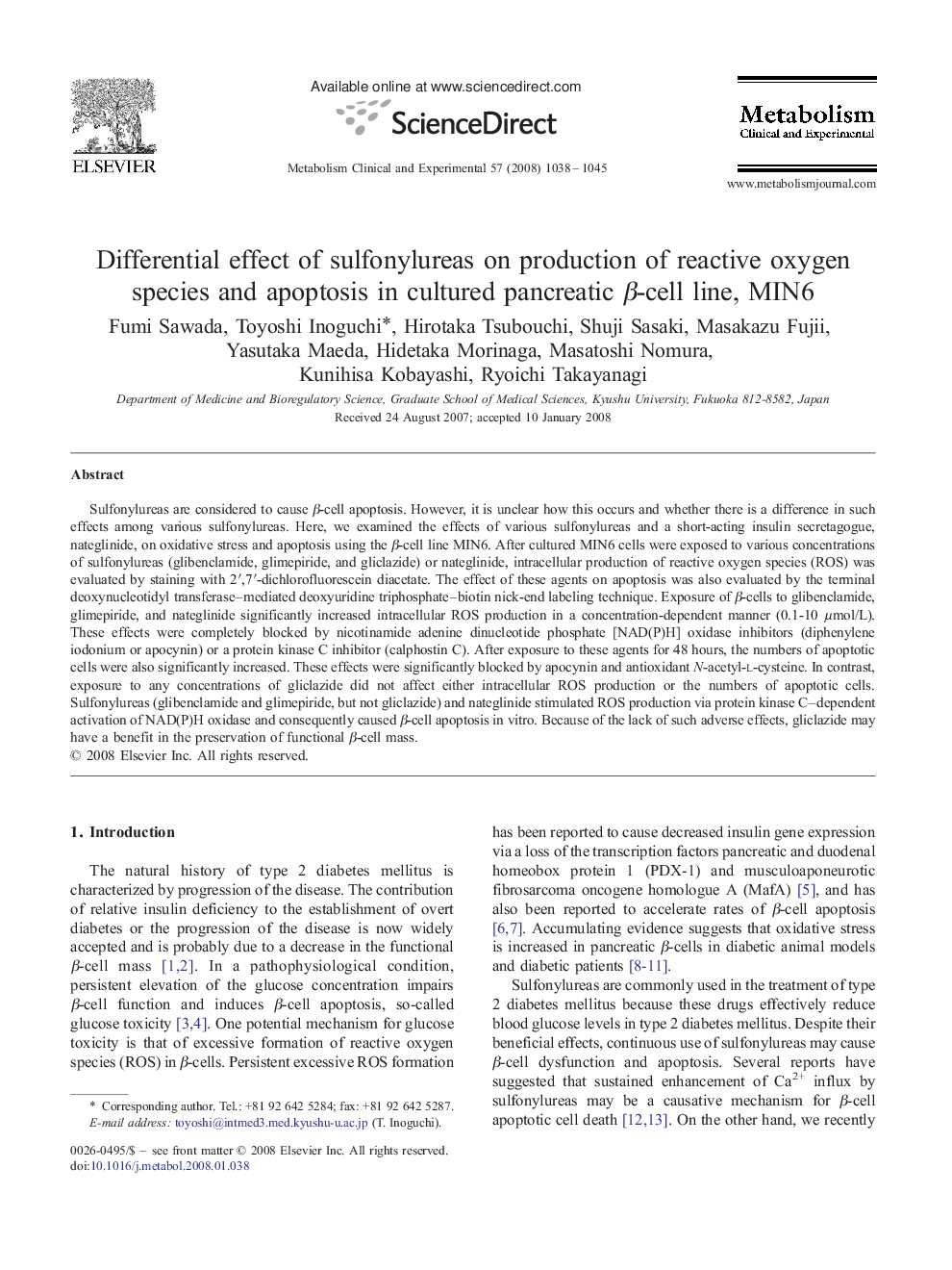 Differential effect of sulfonylureas on production of reactive oxygen species and apoptosis in cultured pancreatic β-cell line, MIN6