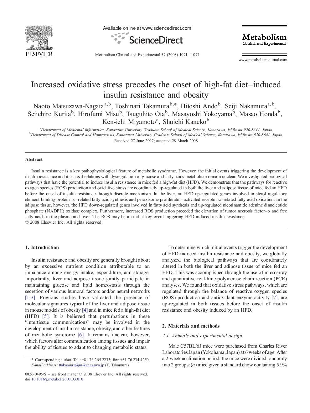 Increased oxidative stress precedes the onset of high-fat diet–induced insulin resistance and obesity