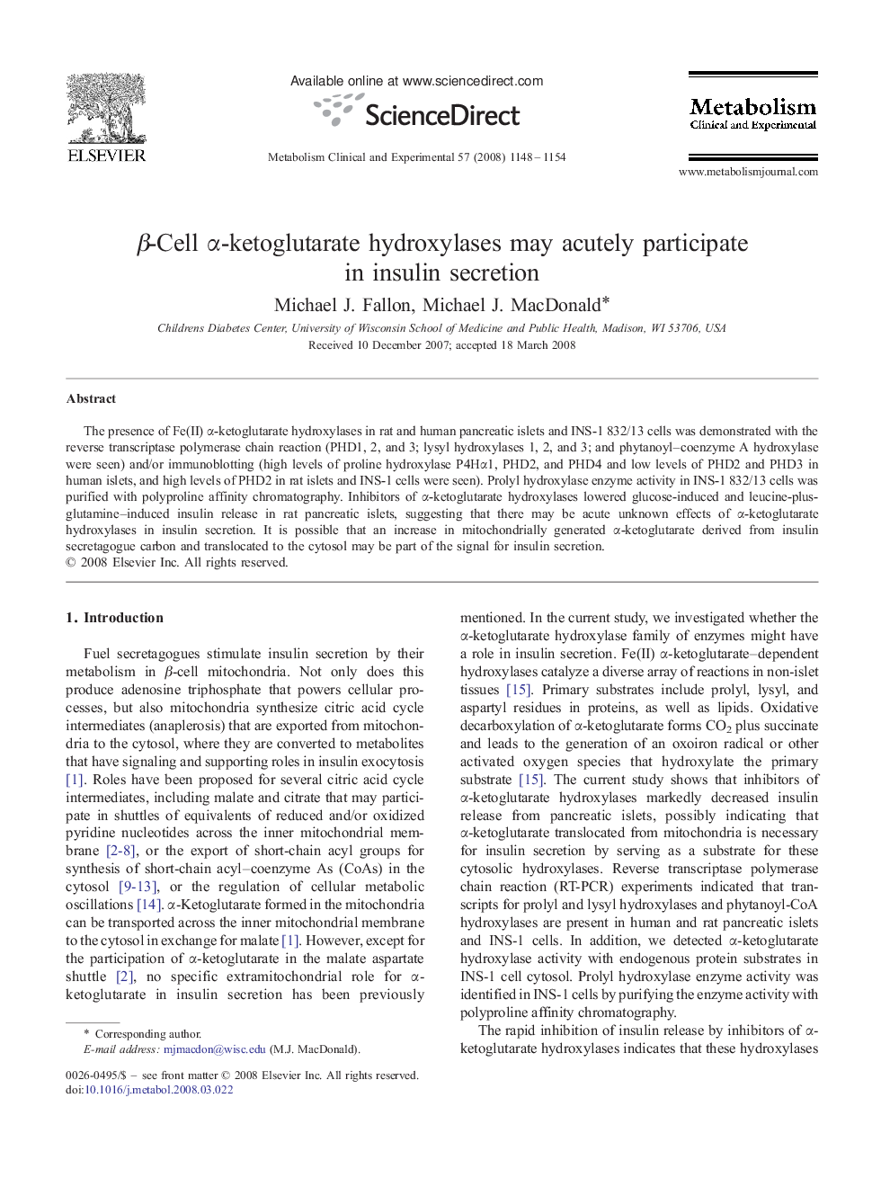 β-Cell α-ketoglutarate hydroxylases may acutely participate in insulin secretion