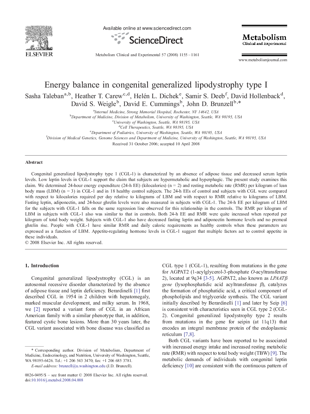 Energy balance in congenital generalized lipodystrophy type I