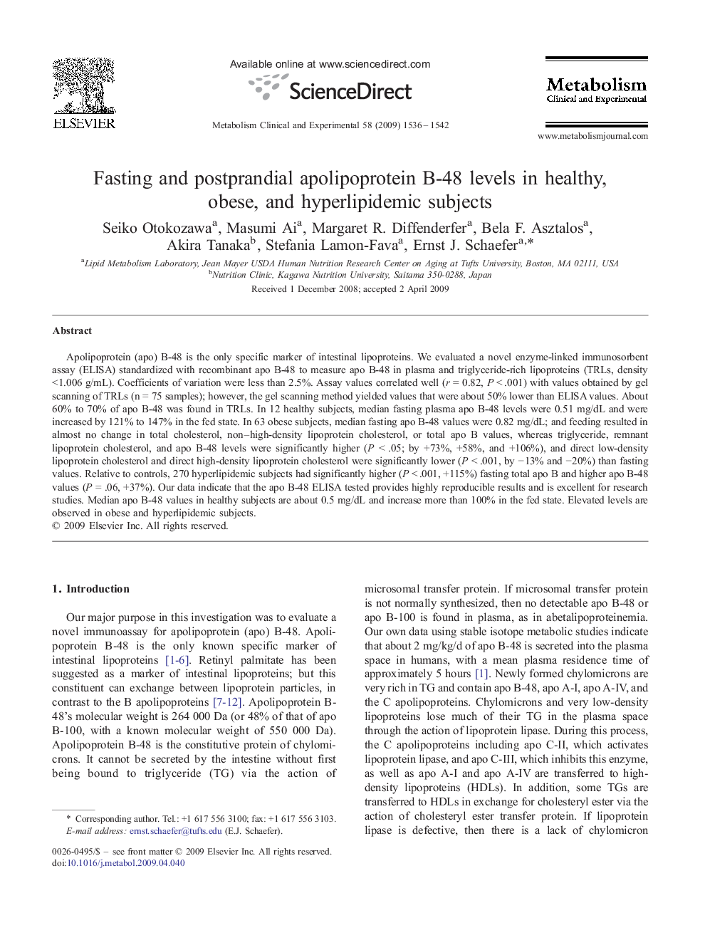 Fasting and postprandial apolipoprotein B-48 levels in healthy, obese, and hyperlipidemic subjects