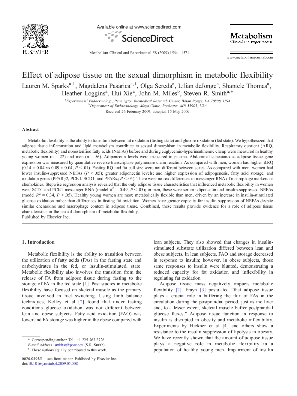 Effect of adipose tissue on the sexual dimorphism in metabolic flexibility