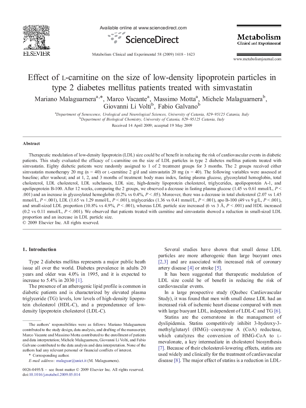 Effect of l-carnitine on the size of low-density lipoprotein particles in type 2 diabetes mellitus patients treated with simvastatin 