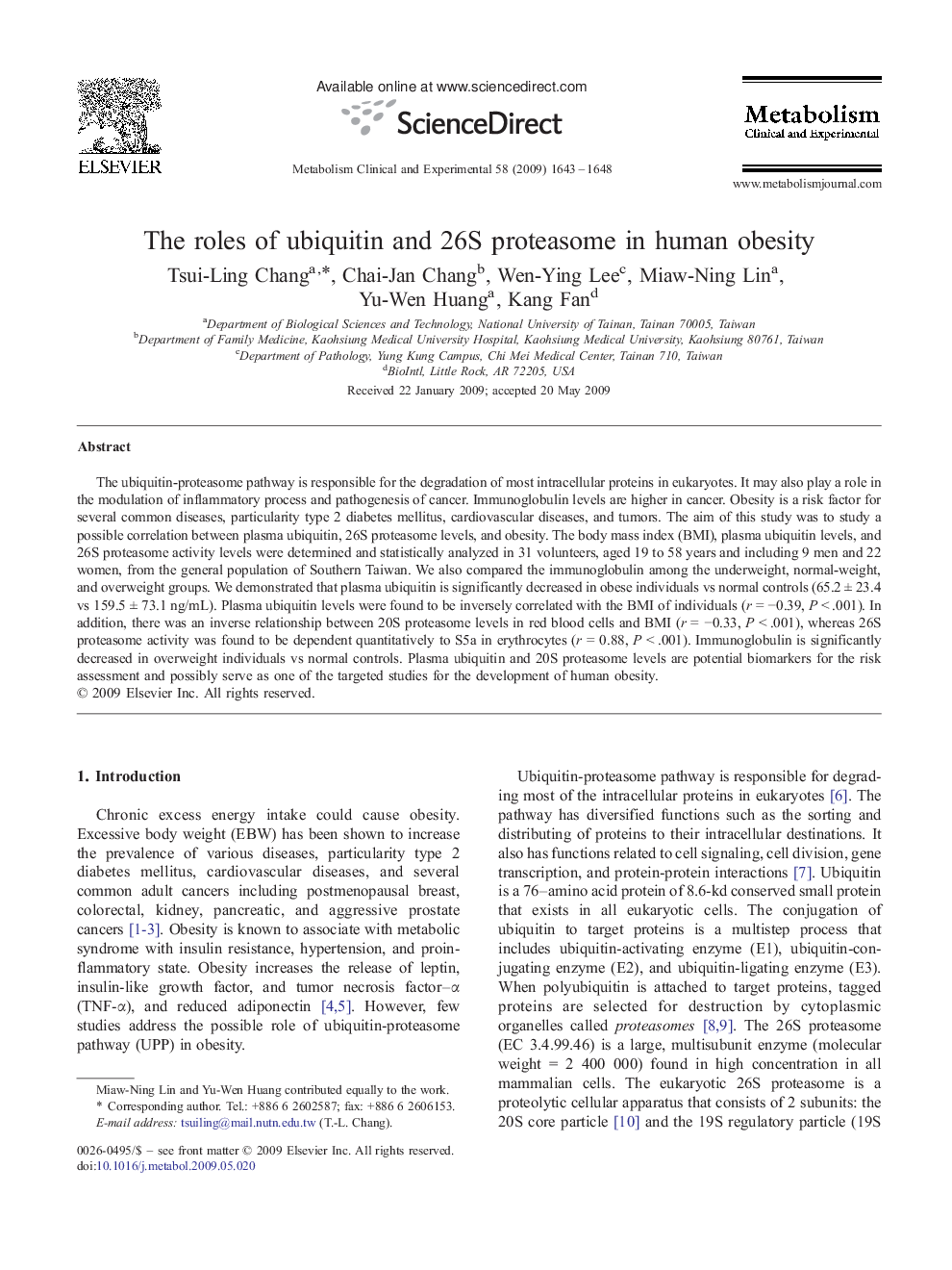 The roles of ubiquitin and 26S proteasome in human obesity 