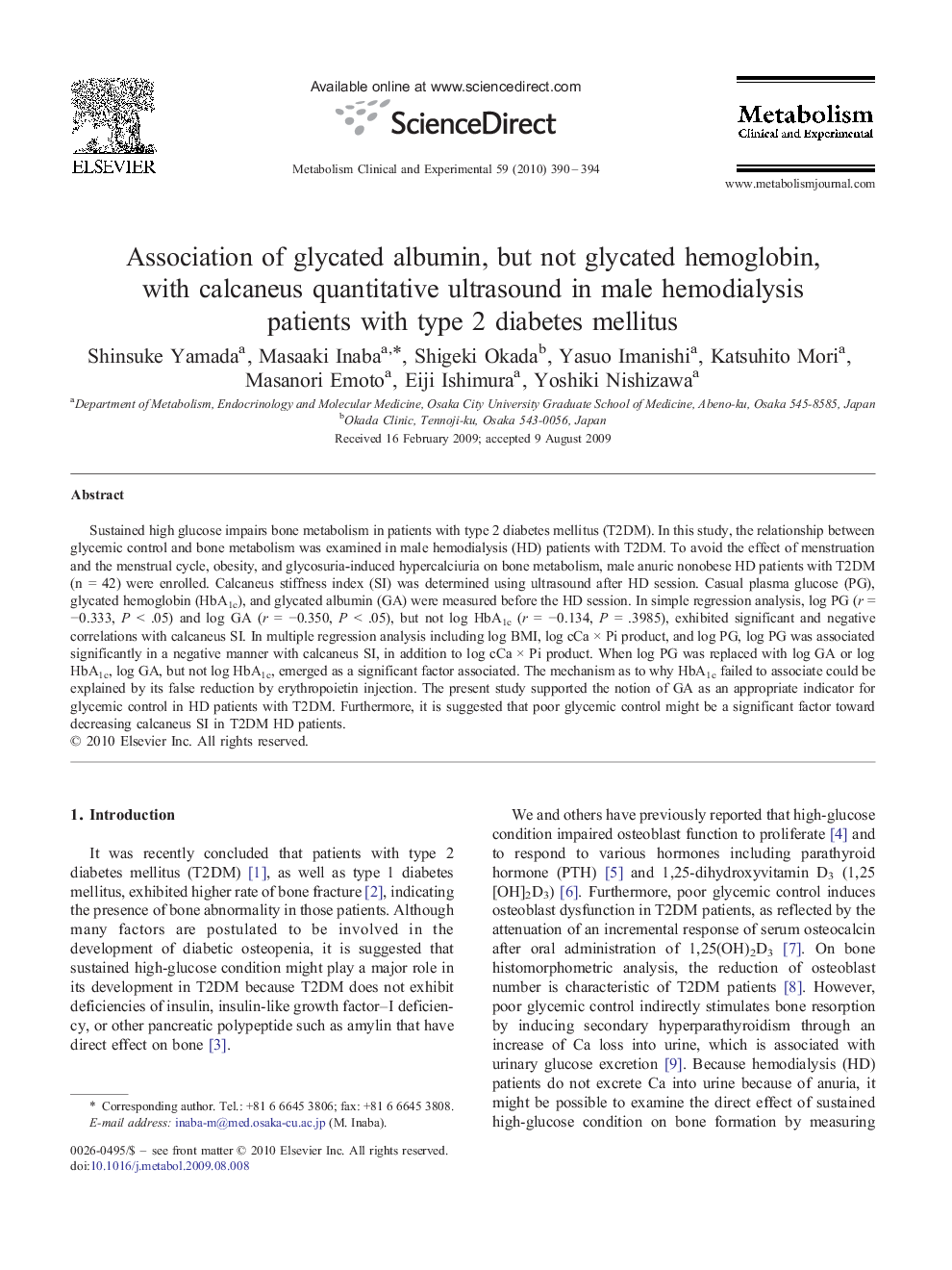 Association of glycated albumin, but not glycated hemoglobin, with calcaneus quantitative ultrasound in male hemodialysis patients with type 2 diabetes mellitus