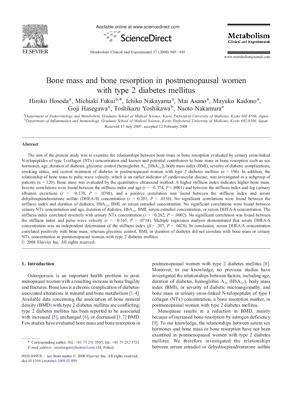 Bone mass and bone resorption in postmenopausal women with type 2 diabetes mellitus