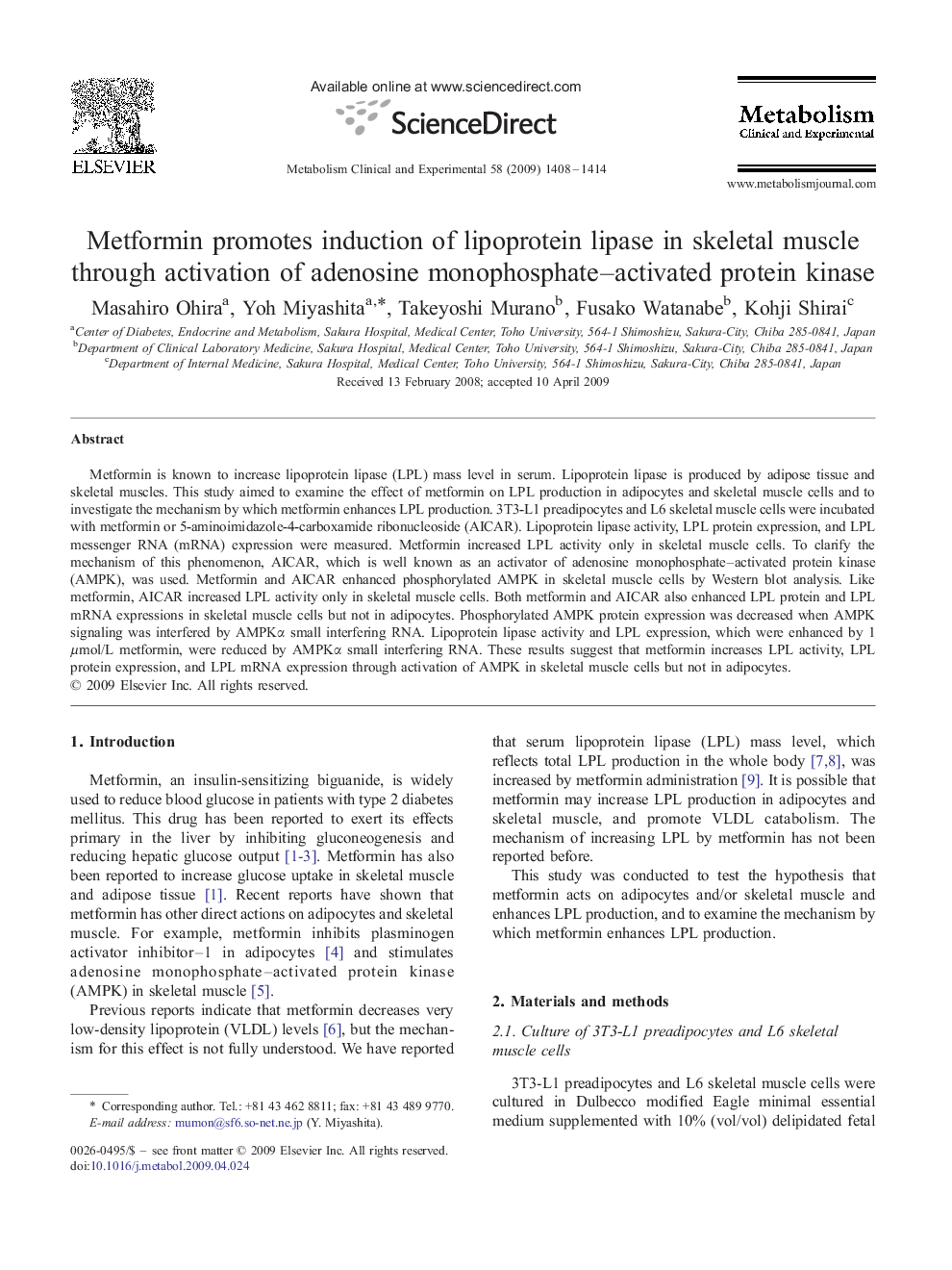 عکس صفحه اول مقاله: Metformin promotes induction of lipoprotein lipase in skeletal muscle through activation of adenosine monophosphate–activated protein kinase Metformin promotes induction of lipoprotein lipase in skeletal muscle through activation of adenosine monophosphate–activated protein kinase