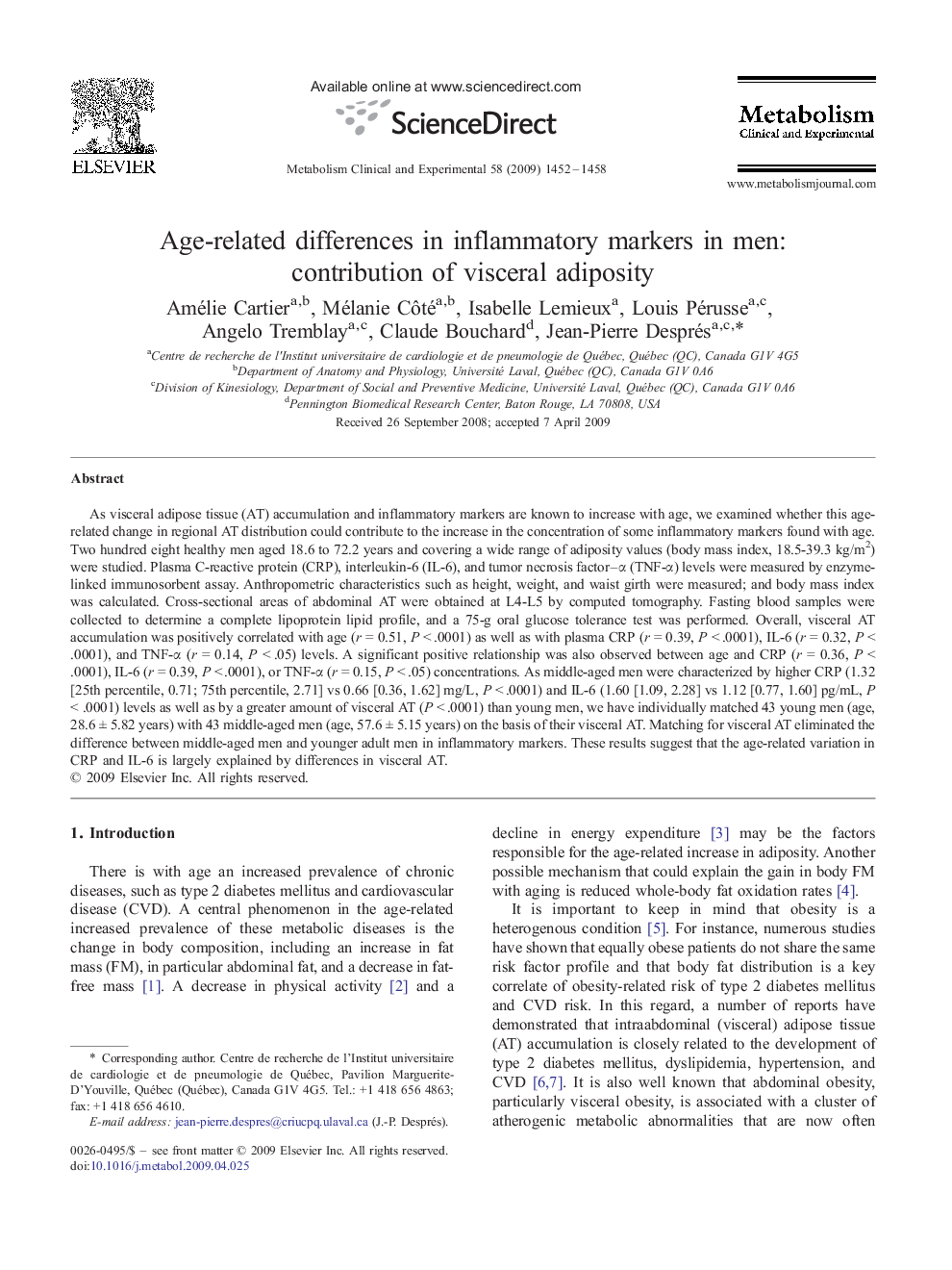 عکس صفحه اول مقاله: Age-related differences in inflammatory markers in men: contribution of visceral adiposity Age-related differences in inflammatory markers in men: contribution of visceral adiposity