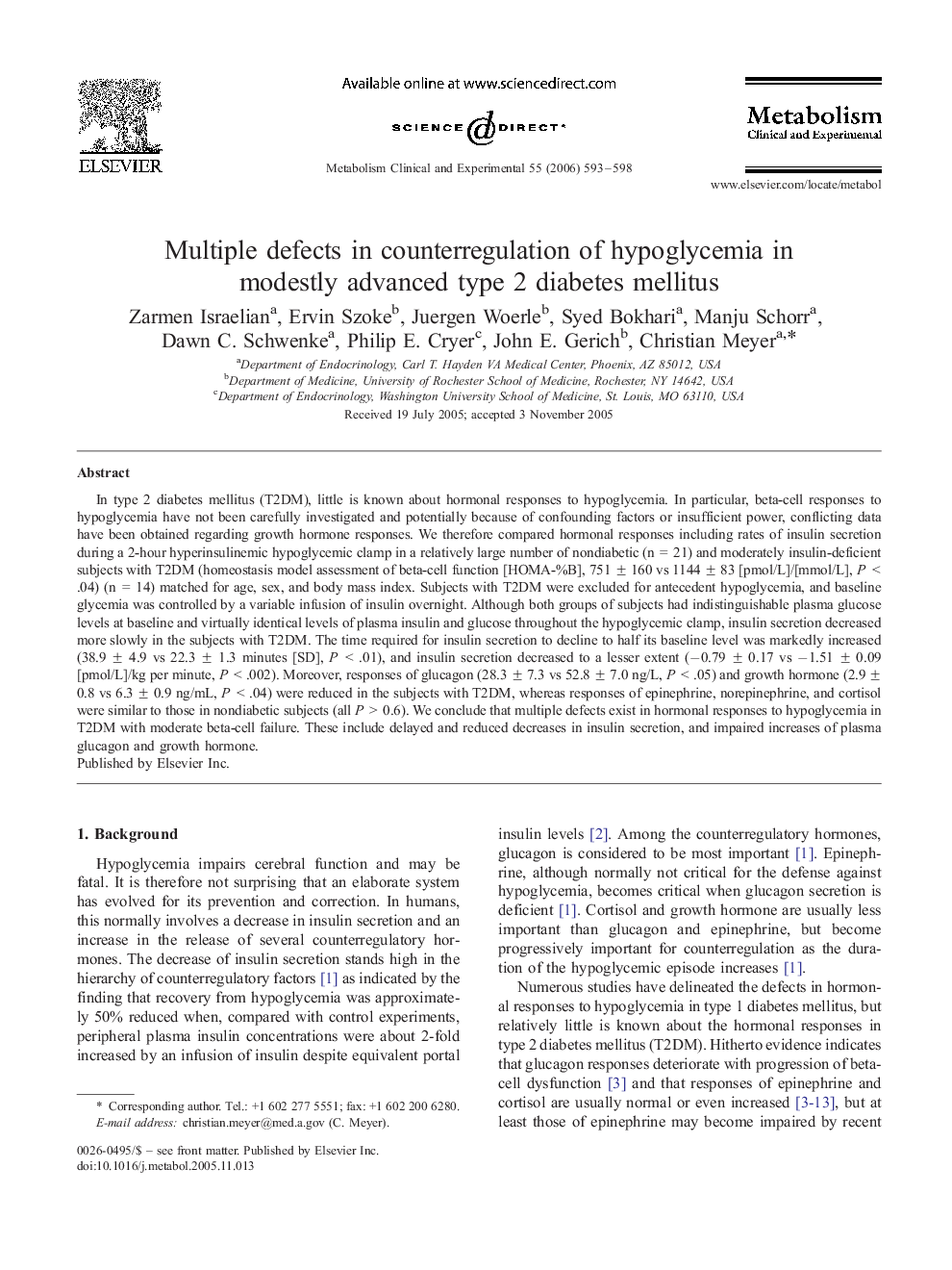 Multiple defects in counterregulation of hypoglycemia in modestly advanced type 2 diabetes mellitus